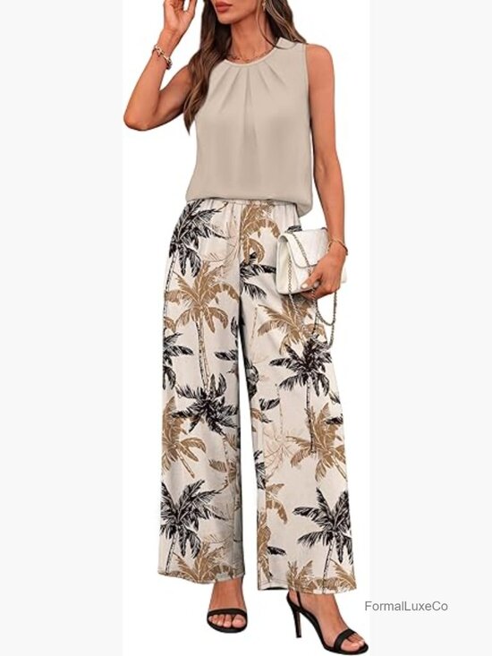 Pants - Two Piece Sets for Women Summer Cruise Travel Wide Leg Pants Set Tank Top